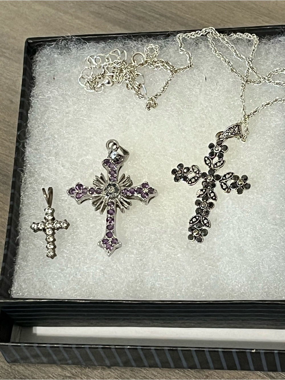Cross Pendant Necklace Lot Rhinestone Marcasite Purple Silver Tone Christian
